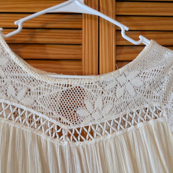 De Philo  Golden Tote Open Back La Boheme Blouse Medium Boho White Lace Crochet - Picture 2 of 16